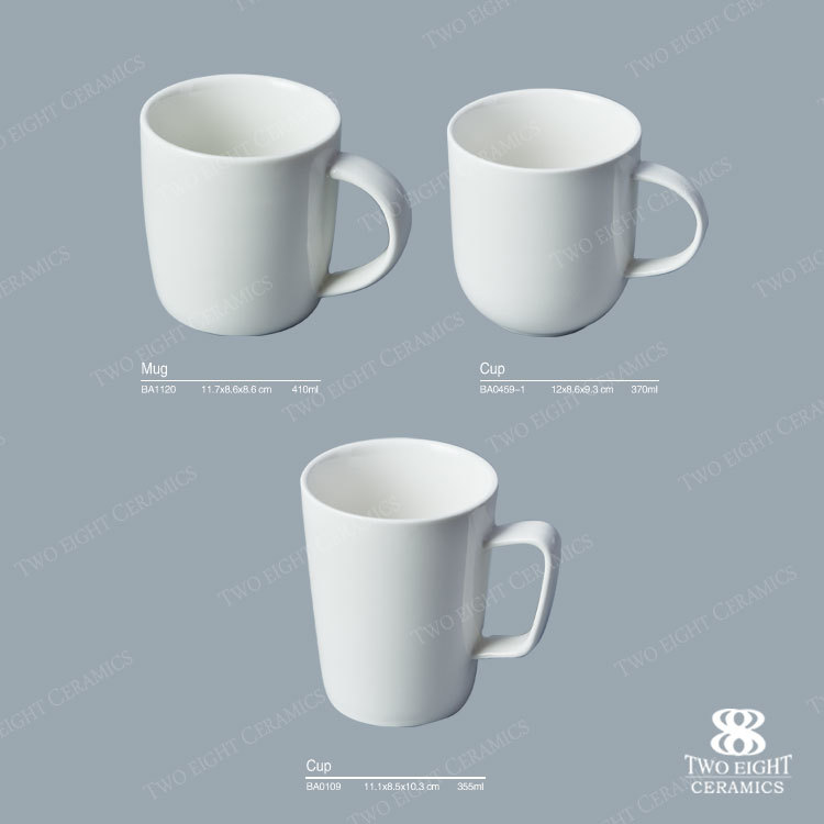 Plain white ceramic beer mug promotional round deep thin porcelain cup with handle