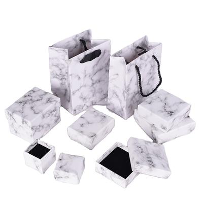 Small Custom Size Square Cardboard Jewelry Boxes Marble White Necklace Pendant Box for Jewelry Set
