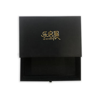 Personalized custom printing gold foil lack paper cardboard rectangle drawer jewelry box with string