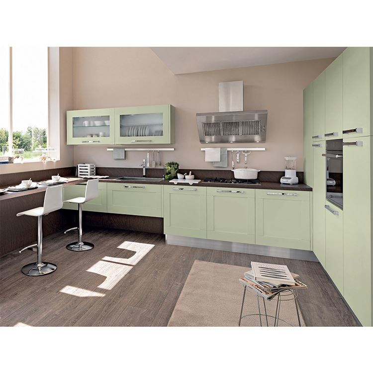 China Kitchen Manufacturer Wholesale Modern Fashion Green Solid Wood Modern Kitchen Cupboard Designs