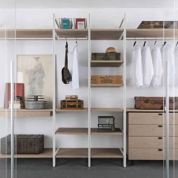 Shape teak wood classic simple bedroom wardrobe furniture wardrobe cliset with slide door