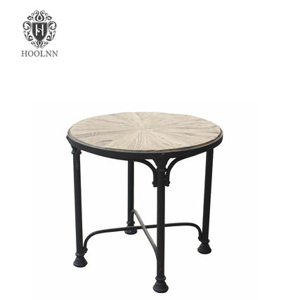 French Industrial Iron Frame Side Table with Recycled Wood top HL401