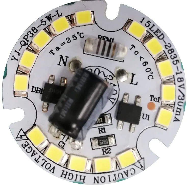 Customized Design Non-flickering 5W 120Lm/W Round Driverless DOB 220v AC LED Module SMD PCB PCBA for Bulb Light and Downlight