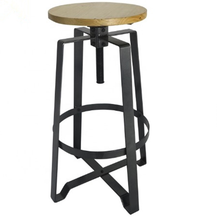 Best price bar stool high leg metal bar stool with elm wood seat Iron leg