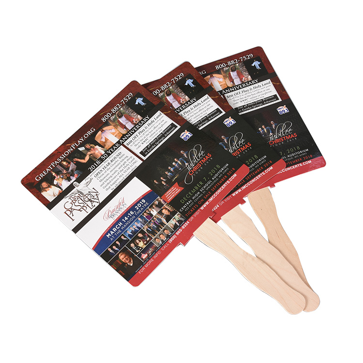 Customized Advertising Give Away PP Hand Fan Plastic With Wood Handle