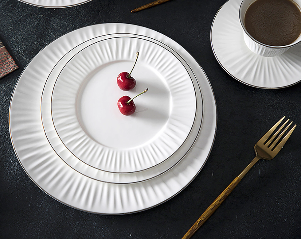Expensive Silver Rim Luxury Dinner Set, Bone China Crockery for Hotel, Elegant dinnerware sets~