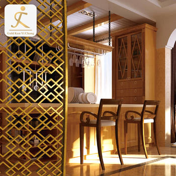 Living room dining room golden partition screen luxury perforated steel privacy room divider chinese laser cut privacy screen