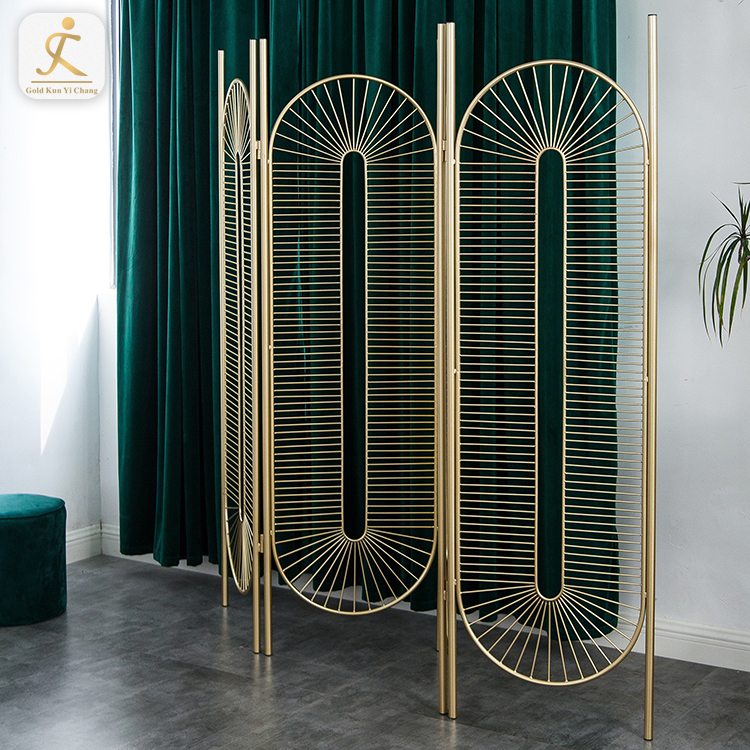 French Style 3 Tri Panel Folding Screen Room Divider Golden Stainless Steel Wedding Room Divider Partition