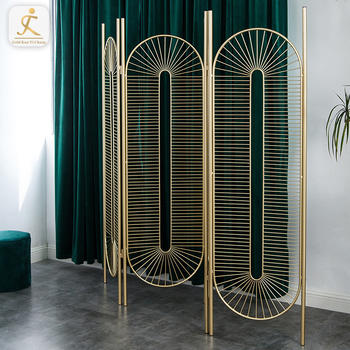 French Style 3 Tri Panel Folding Screen Room Divider Golden Stainless Steel Wedding Room Divider Partition