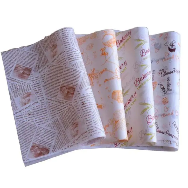 Custom printed 40gsm greaseproof paper food packaging for burger wrapping