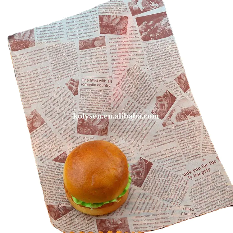 KOLYSEN Custom Newspaper type printed takeaway snack food wrapping greaseproof paper