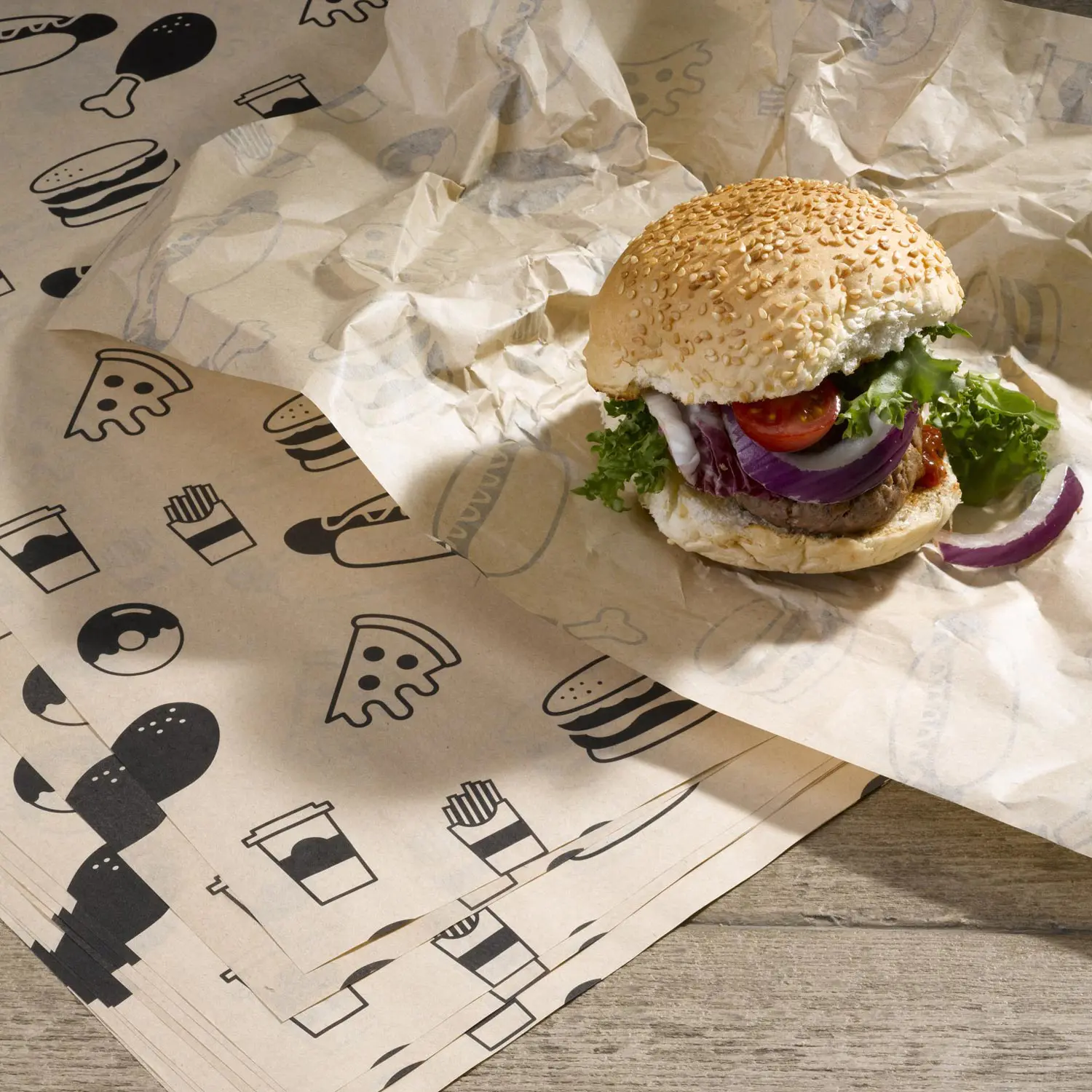 Kolysen custom printed food wrapping parchment paper for hamburger packaging