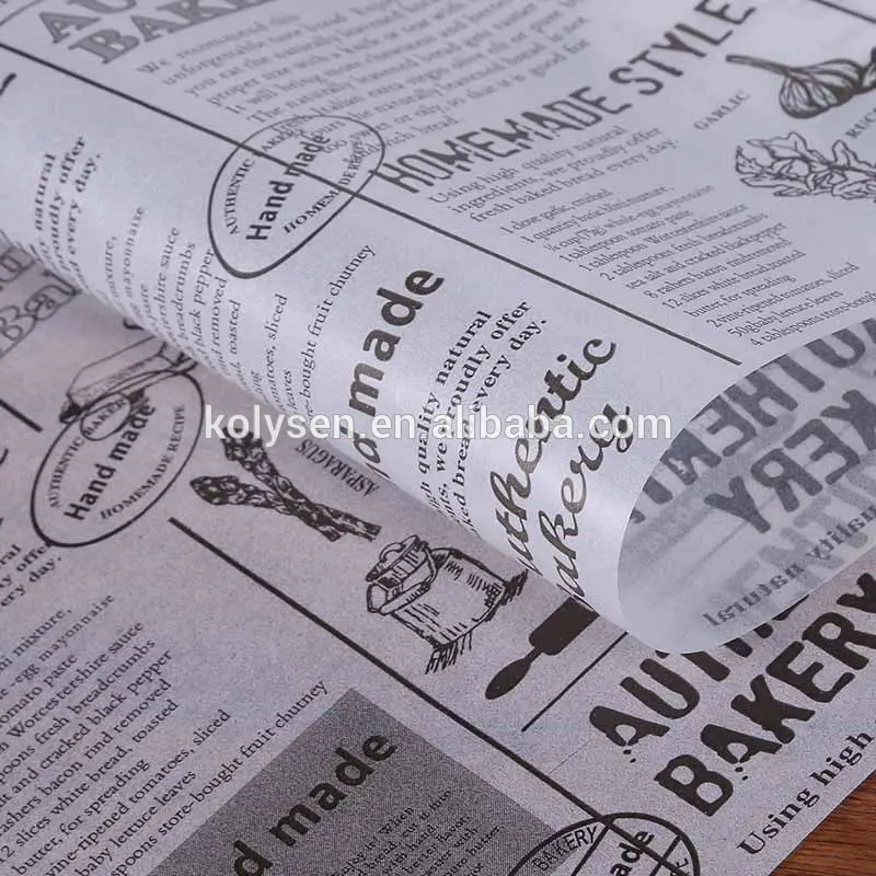 Custom logo Newsprint type food grade deli food wrappinggreaseproof paperWholesale