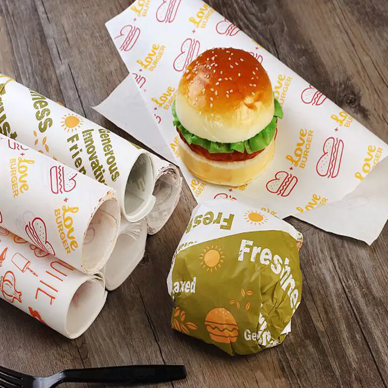 Sandwich Wrap Food Grade Paper Printed Burger Aluminum Foil Pocket Oil Proof Packaging