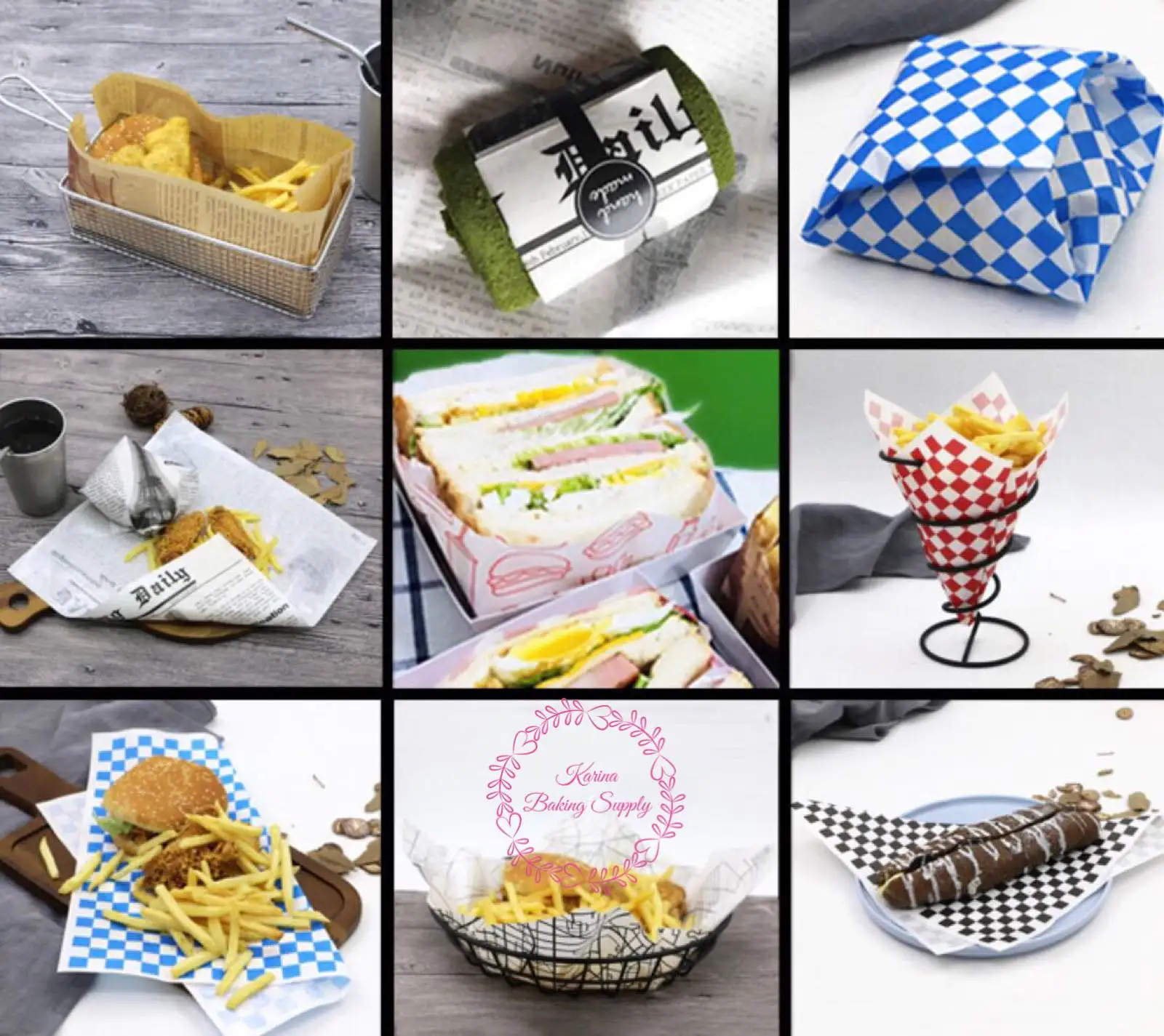 DIrect Factory Price Custom printed 40gsm food greaseproof paper for sandwich packaging