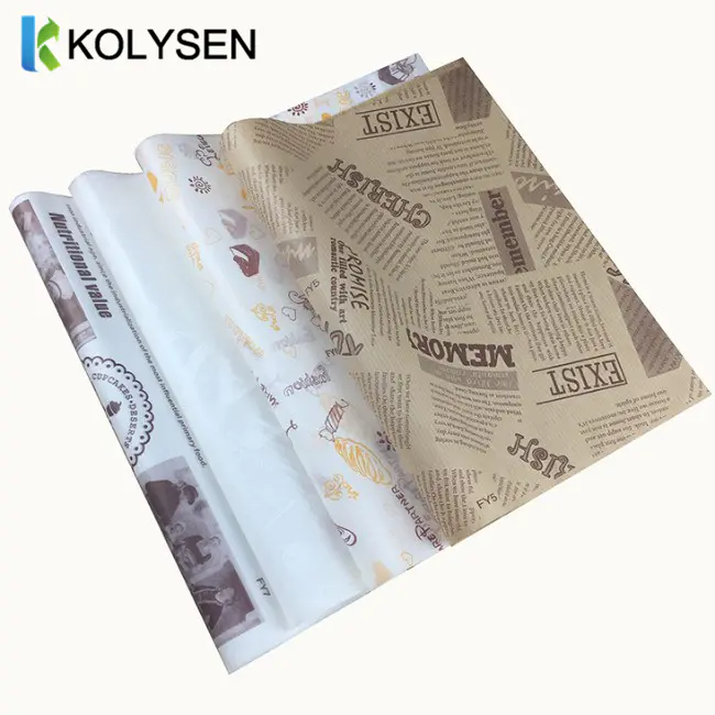 DIrect Factory Price Custom printed 40gsm food greaseproof paper for sandwich packaging