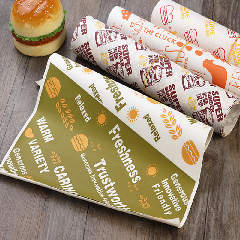 Sandwich Custom Food Paper Wrap Wrapping Logo Bags Custom Greaseproof Pockets For Burger