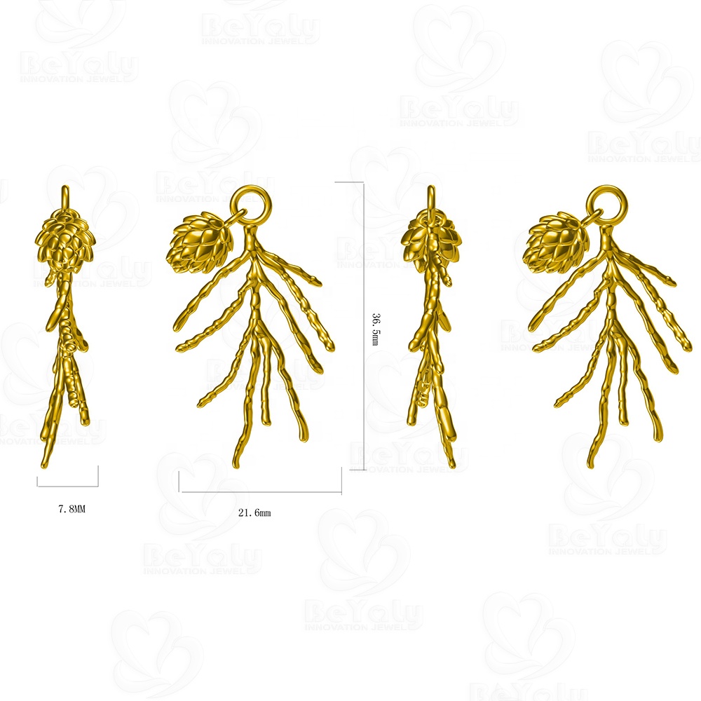 Custom Design Gold Plated Imitation Handcrafted Pinecone Tree Branch Pendant