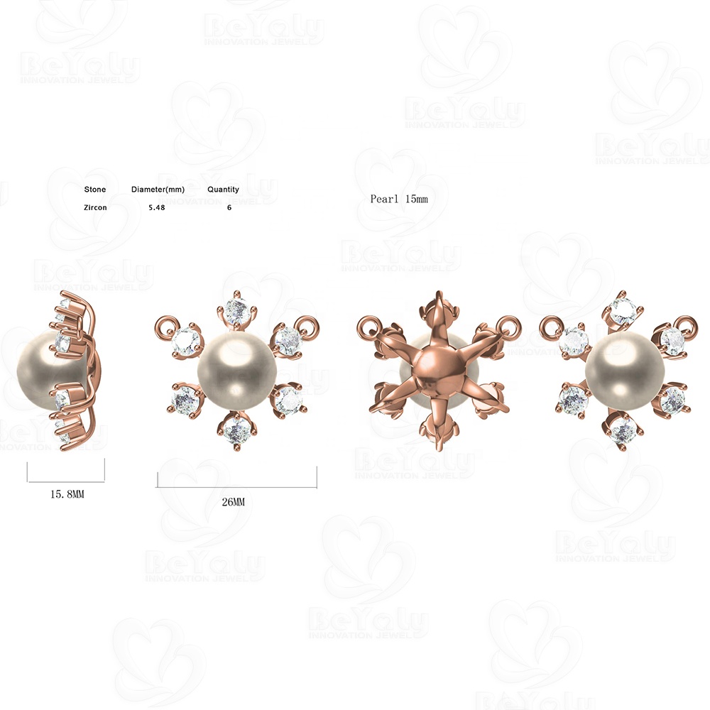 Beyaly OEM & ODM Custom Jewelry Rose Gold Snowflake White Pearl Pendant