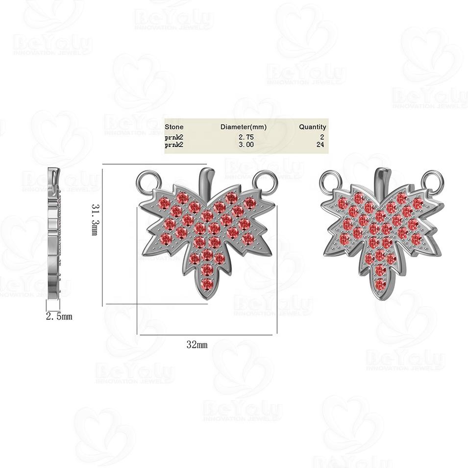 Beyaly OEM & ODM Custom Red Zircon Pave Setting Maple Leaf Necklace Pendant