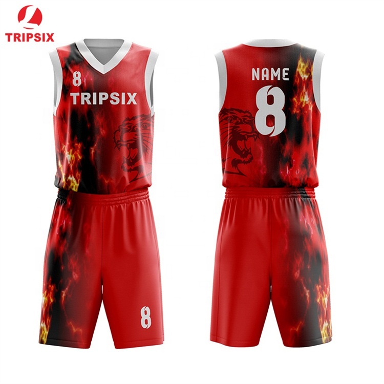 2019 Pure Red Color Sublimation Custom Boys Basketball Uniform