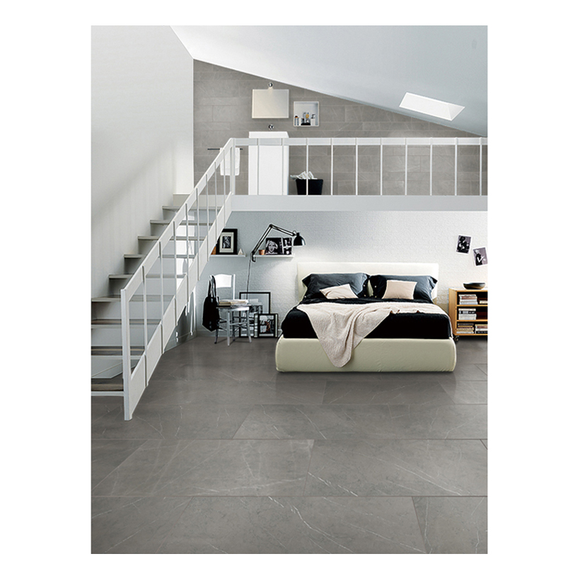 Grey polished porcelain stair tile