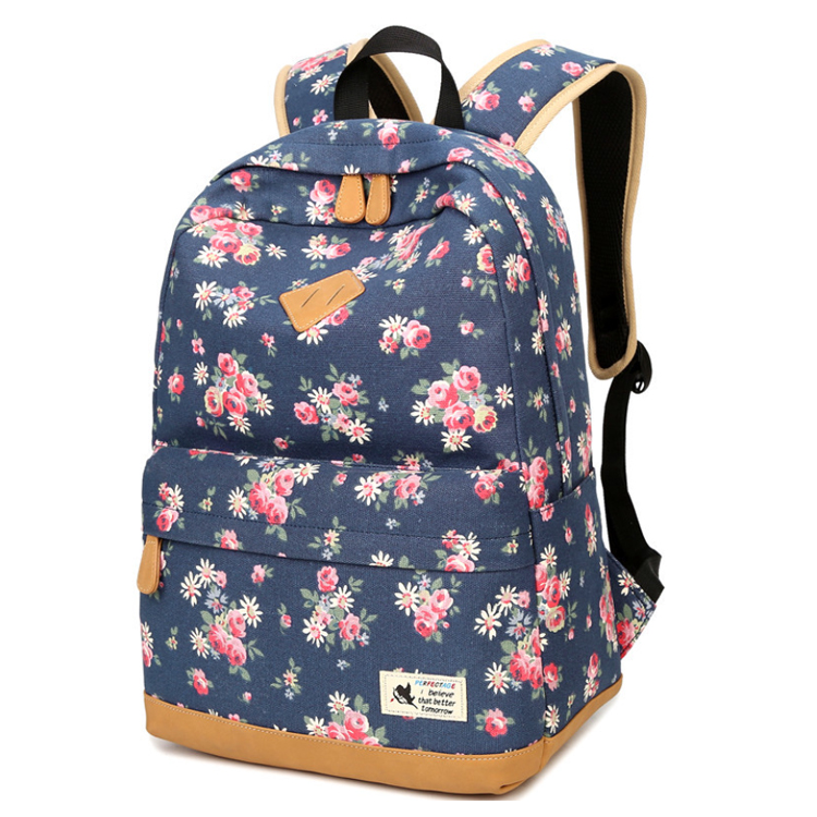Osgoodway Simple Custom Flower Print Design Canvas Travel School Backpack for Women Girl