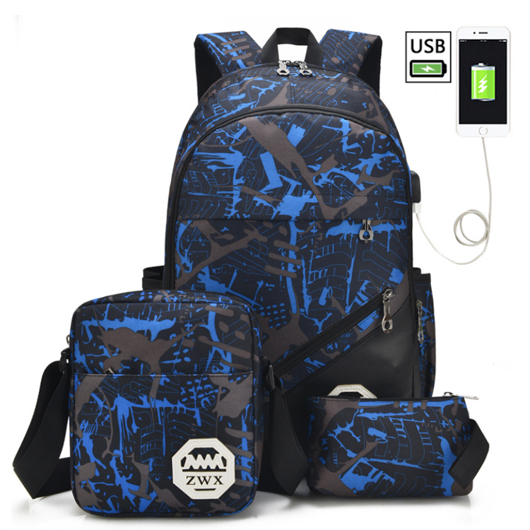 Osgoodway2 Wholesale Boys Backpack Printed 3 Pieces School Backpack Bag Set with USB Charger