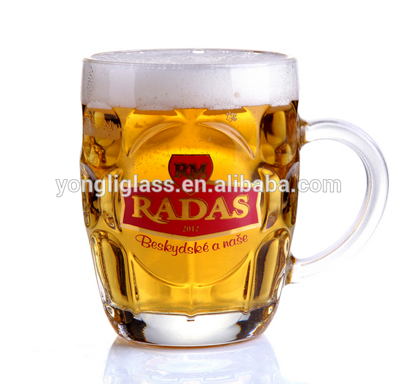 Wholesale pineapple shaped drinking glass cups ,beer mugs with handle, beer glass cup