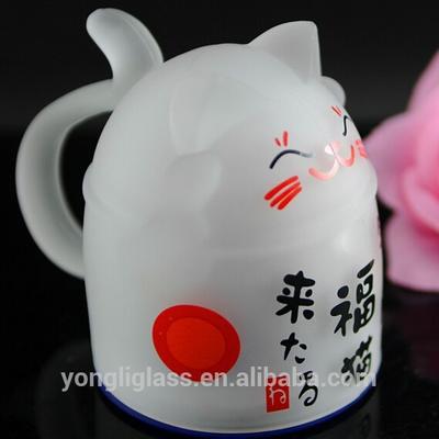 Frosting glass cup lucky cat mug