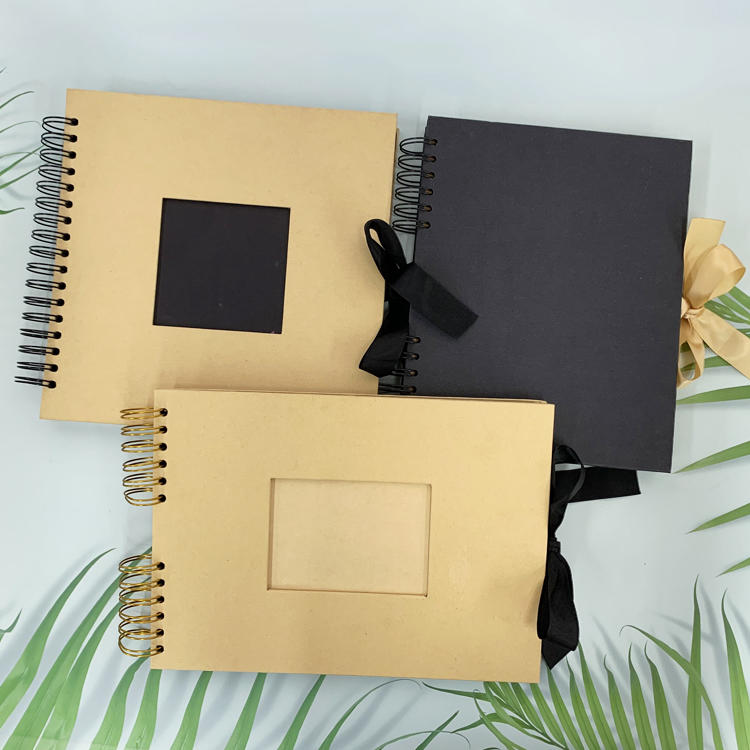 product-Custom Spiral Bound Blank Kraft Paper Cover Black 80 Pages Wedding Photo Album With Pocket-D-1