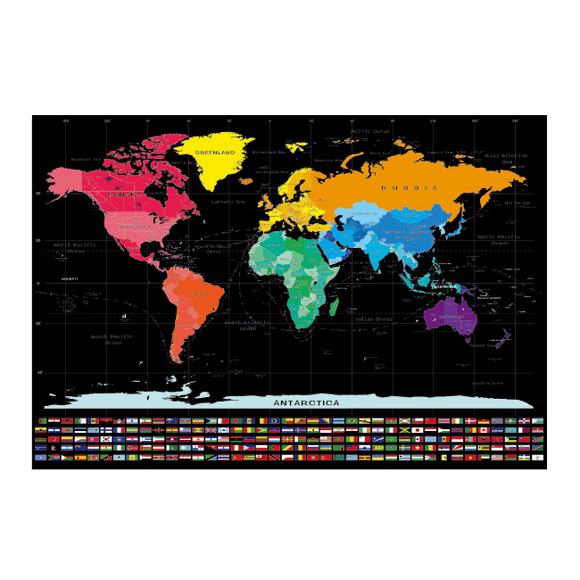 Personalized Printed DIY World Scratch Out Map With National Flag And Low MOQ