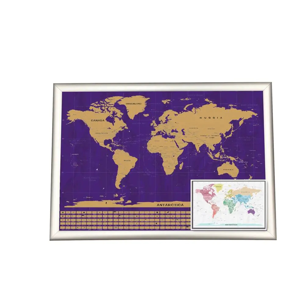 Large Size Gold Foil Layer Finishing Scratch Off America Map With Frame