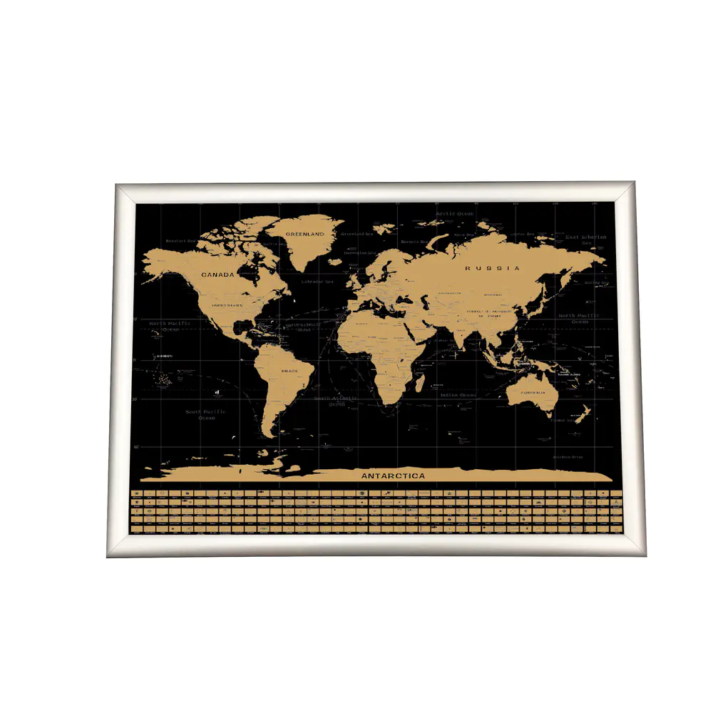 Low MOQ Custom Design Gold Foil Layer Black World Scratch Off Map For Travel