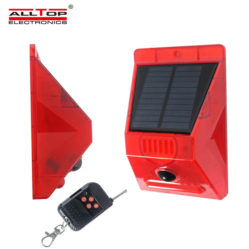 ALLTOP NEW design solar alarm with RF remote 129db siren solar home alarm system outdoor solar alarm light