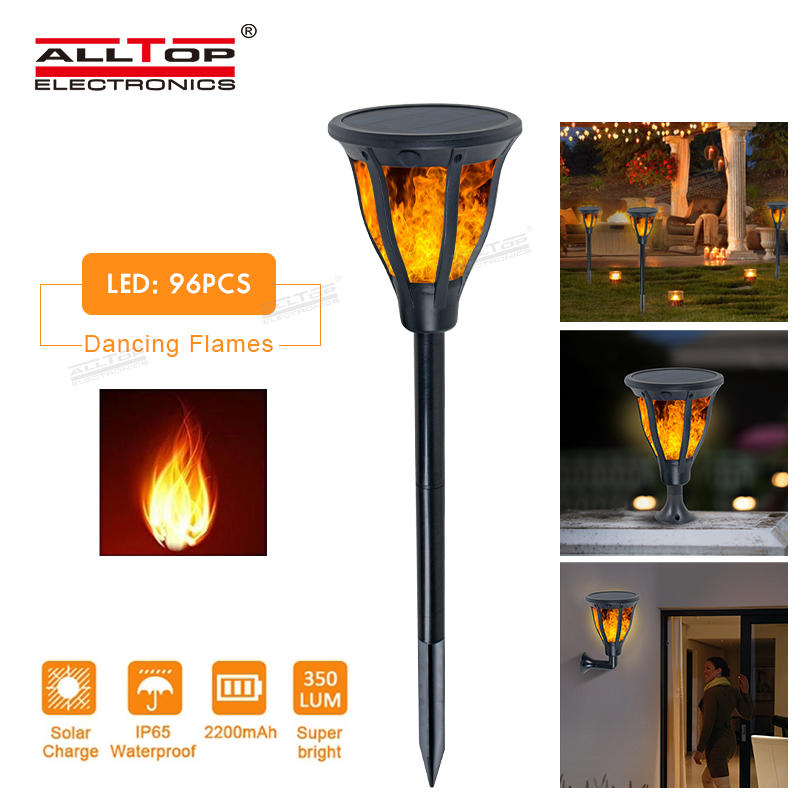 ALLTOP High quality ABS housing outdoor park raod lighting 2w ip65 flame led solar garden light