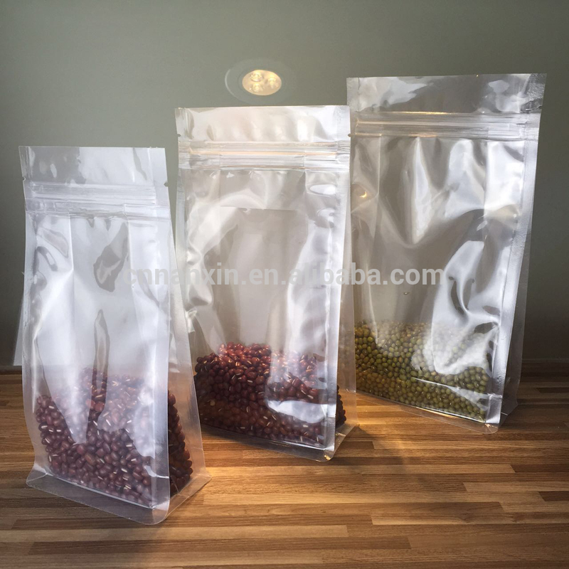 Transparent flat bottom zipper food packaging plastic bag