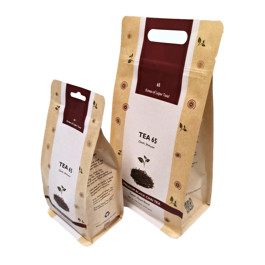 Shape handle kraft paper pouch with zipper for Tea packing