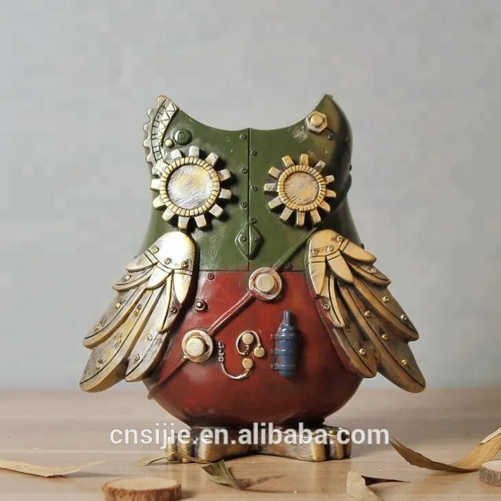 Polyresin Retro Industrial Style Home Decoration Creative Machinery Resin Wholesale Owl figurines