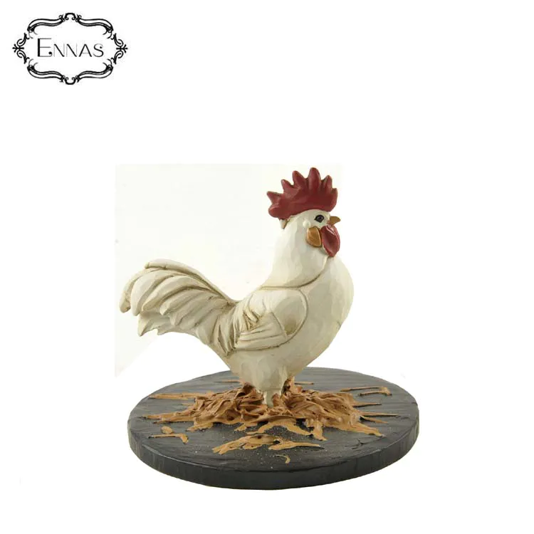 Artificial resin crafts rooster on base with straw handmade gifts