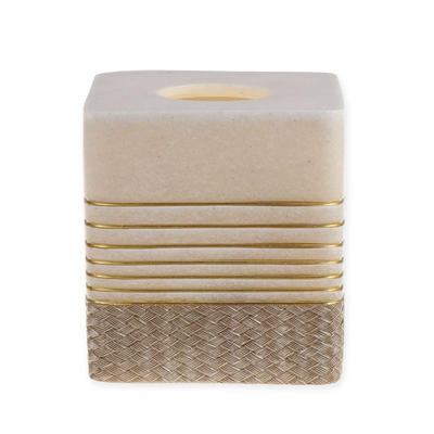 Elegant Beige Sandstone Resin Tissue Box with Gold Lines
