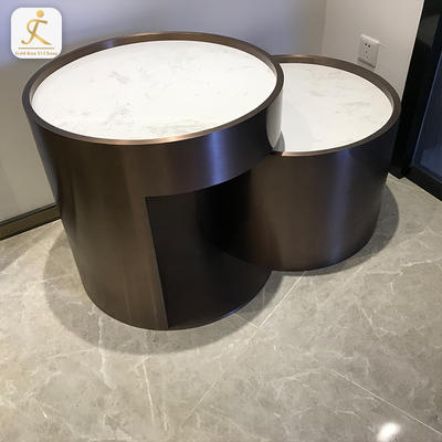 living room indoor brass color stainless steel coffee table base stone top metal inox round coffee table bases