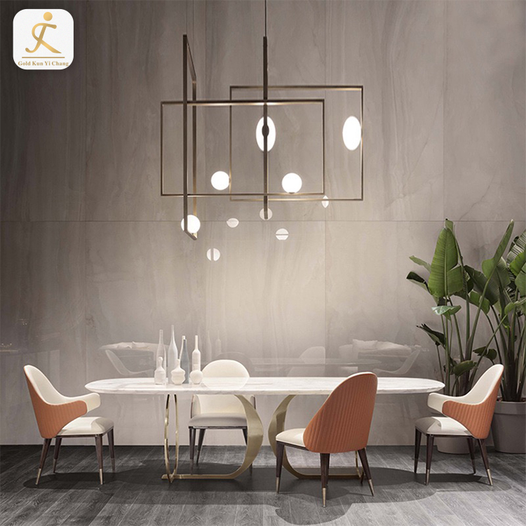 Italian rectangular white marble dining table stainless steel legs 4 6 8 seater light luxury dining table