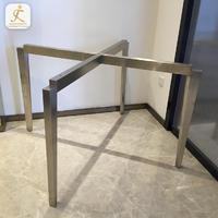 custom cross design dining table bases for glass top silver hairline finished laser cut stainless steel dining table legs