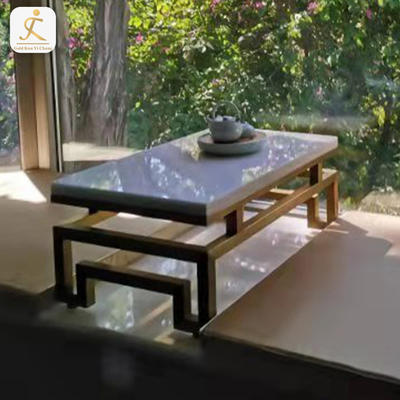 Rectangle marble top coffee table with gold stainless steel frame gold inox metal legs for coffee table base