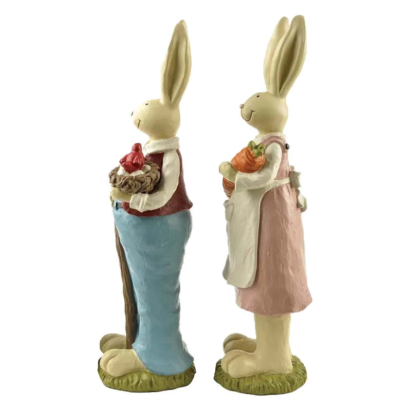 Stock Products Factory Handmade Resin Bunny Couple w/Bird Nest & Carrot For Garden Decoration