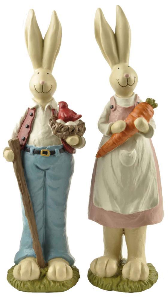 Stock Products Factory Handmade Resin Bunny Couple w/Bird Nest & Carrot For Garden Decoration