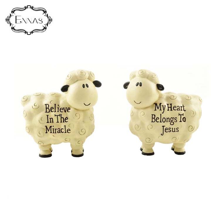 2pcs/set 'believe in the miracle' sheep statues creative decorations for animal crafts
