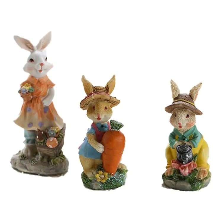 Wholesale Resin Crafts Home Decor Cartoon Animals bunnies of 3 Figurine design