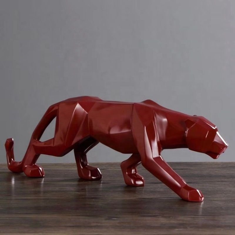 Red Leopard Decoration Nordic Abstract Animal FigurineResin Crafts Statue For Home Bedroom Office